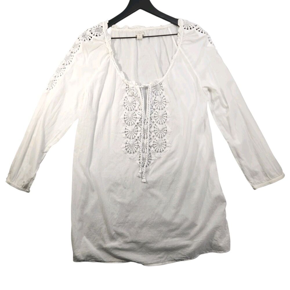 J.Crew Eyelet Cover Up Tunic Medium Beach Cover Up 100% Cotton Lightweight White
